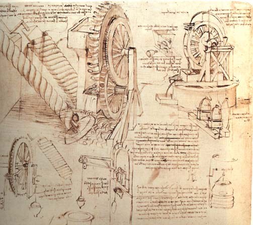 Drawings of Water-Lifting Devices / Perpetual Motion Pump / 列奥纳多《提水装置研究／永动泵方案》