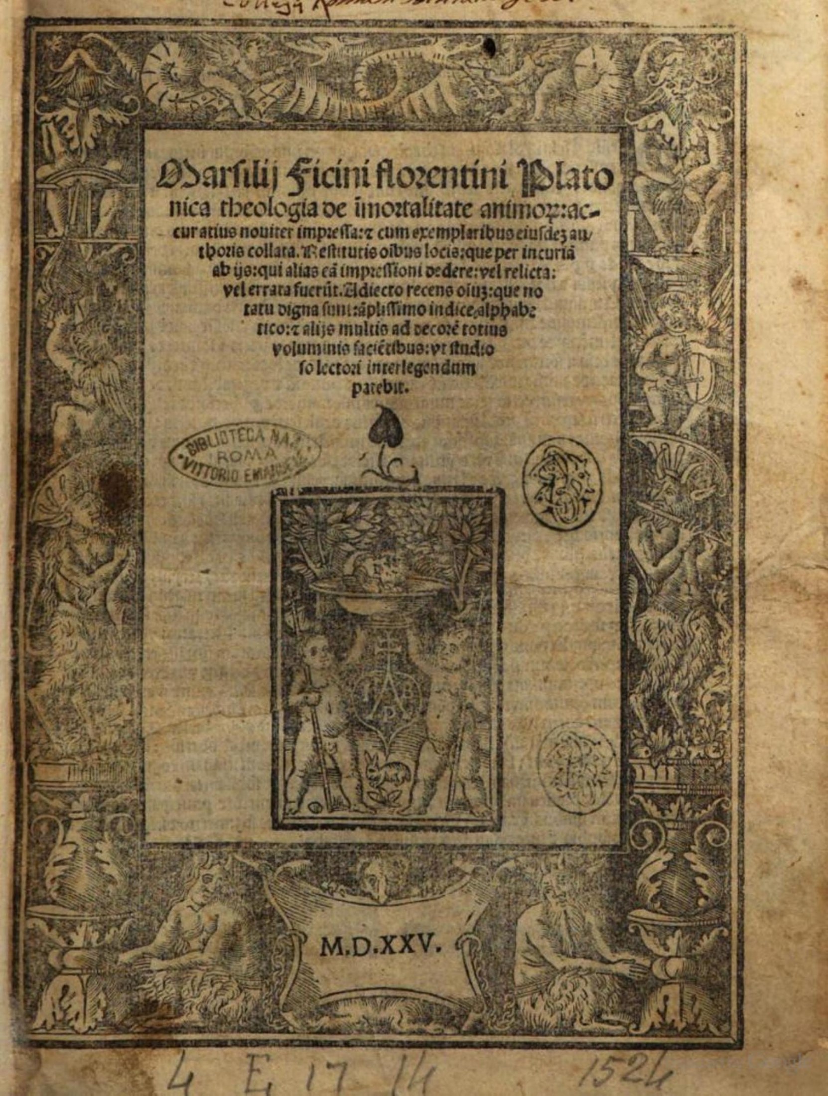 Ficino, Platonic Theology, 1525 printed page / 费奇诺《柏拉图神学》1525 年印本页
