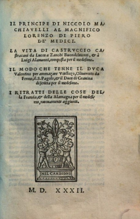 Machiavelli, The Prince, 1532 title page / 马基雅维利《君主论》1532 年版扉页