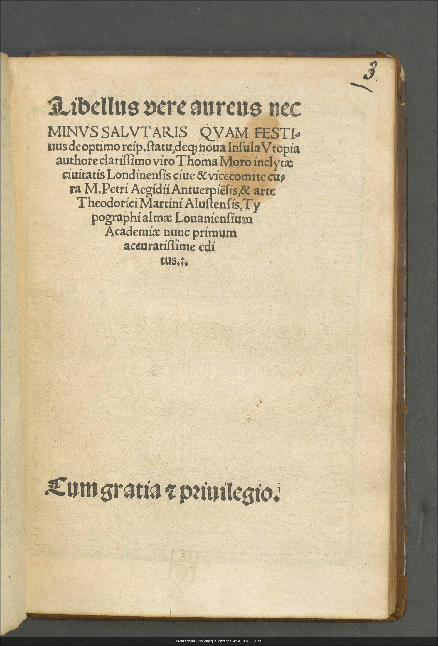 Thomas More, Utopia, 1516 first-edition title page / 托马斯·莫尔《乌托邦》1516 年首版扉页